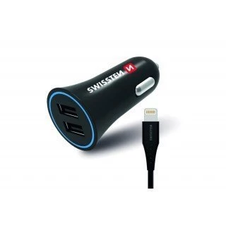 Swissten Auto punjač 2,4A 2X USB + kabl Lightning 1,2m crna