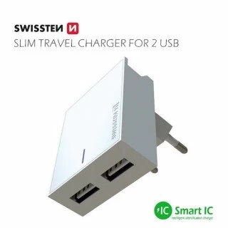 Swissten punjač 2x USB 3A bela