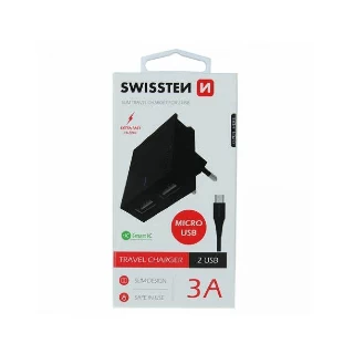 Swissten punjač 2x USB 3A+ kabl micro  USB 1,2m crna