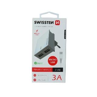 Swissten punjač 2x USB 3A+ kabl micro  USB 1,2m bela