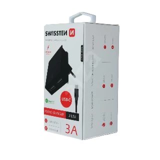 Swissten punjač 2x USB 3A+ kabl Type C 1,2m crna