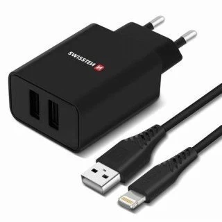 Swissten punjač 2xUSB 2,1A+ kabl Lightning 1,2m crna