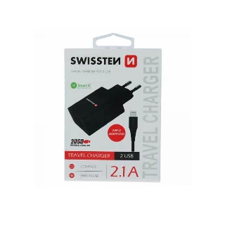 Swissten punjač 2xUSB 2,1A+ kabl Lightning 1,2m crna