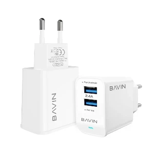 BAVIN punjač 2xUSB-A 2,4A +kabl type-A na lightning 1 m bela