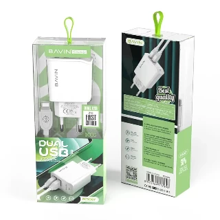 BAVIN punjač 2xUSB-A 2,4A +kabl type-A na lightning 1 m bela