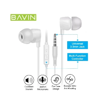 BAVIN slušalice 3,5mm 1,2m bela