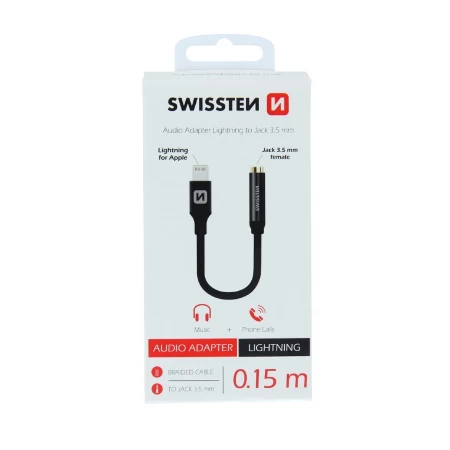 Swissten Audio adapter Lightning/3,5mm 0,15m crna