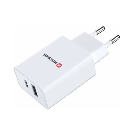 Swissten punjač 1xUSB+ 1X USB C GaN charge 30W bela