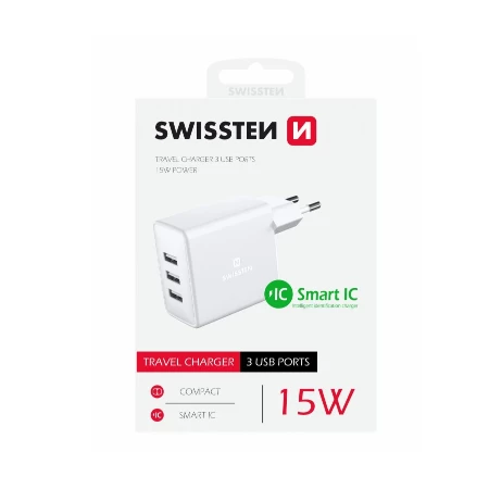 Swissten punjač 3XUSB 15W bela