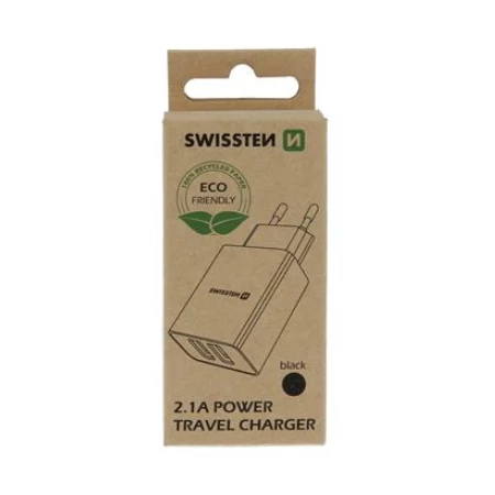 Swissten punjač  Eco Pack 2x USB 2,1A crna