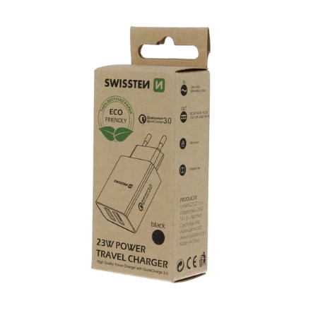 Swissten punjač  Eco Pack 2x USB 23W crna