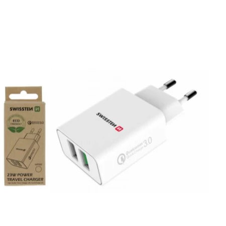 Swissten punjač  Eco Pack 2x USB 23W bela