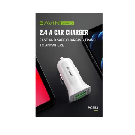 Bavin auto punjač 2XUSB-A 2,4A bela