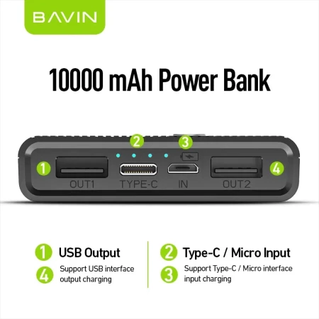 BAVIN Power Bank 10000mAh crna