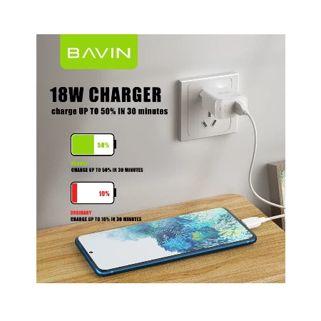 BAVIN punjač USB-A QC 3.0 18W + kabl type-A na Micro 1m bela