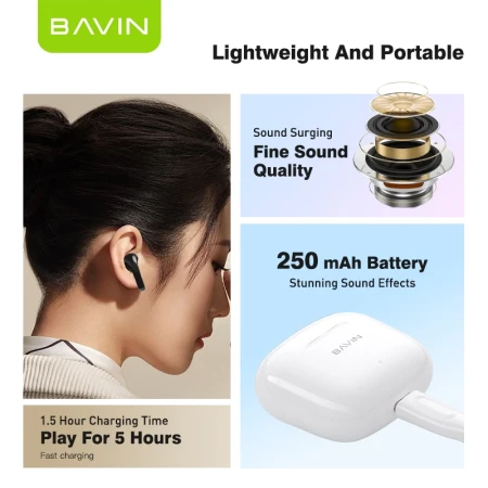 Bavin slušalice wireless earbuds crna