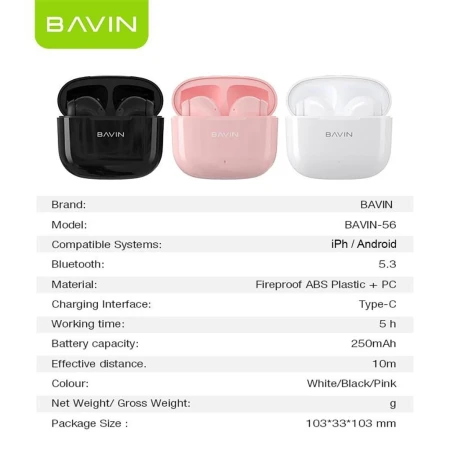 Bavin slušalice wireless earbuds crna