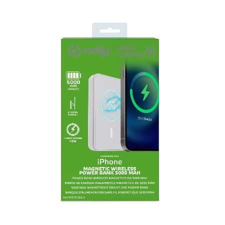 Celly magnetic wireless power bank 5000 mAh + kabl Type-A na Type-C bela