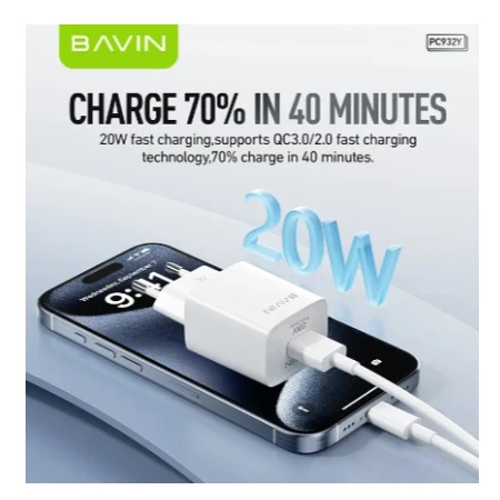 Bavin punjač 20W USB-A + kabl Lightning bela