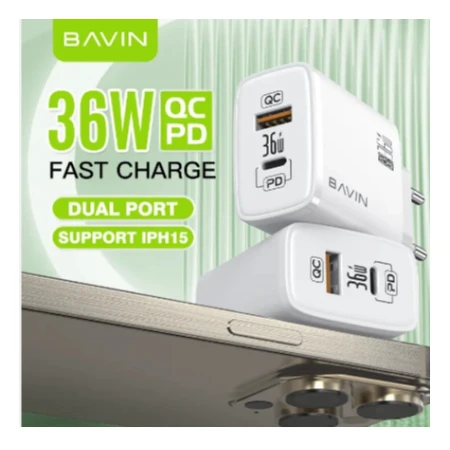 Bavin punjač 36W USB-A + USB-C bela