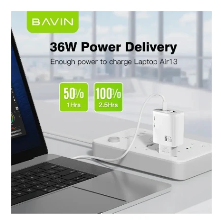 Bavin punjač 36W USB-A + USB-C bela