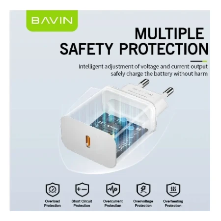 Bavin punjač 20W USB-C + kabl type-C bela