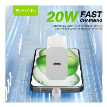 Bavin punjač 20W USB-C + kabl Lightning bela