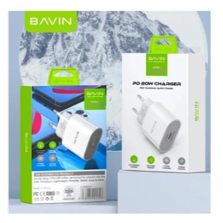 Bavin punjač 20W USB-C + kabl type-C 60W bela