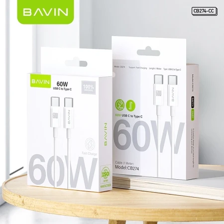 Bavin kabl 60W Type C na Type C 1m bela