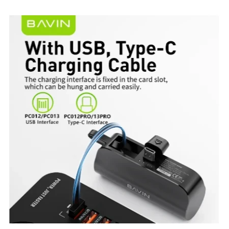 Bavin Power bank 5000mAh USB-C port + kabl type-C crna - PC012 PRO