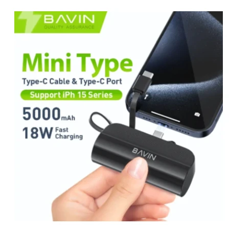 Bavin Power bank 5000mAh USB-C port + kabl type-C crna - PC012 PRO