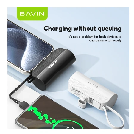 Bavin Power bank 5000mAh Ligtning port + kabl type-C crna