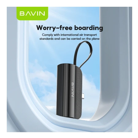 Bavin Power bank 5000mAh Ligtning port + kabl type-C crna