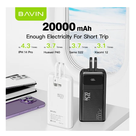 Bavin Power bank 20000mAh 22,5W  Type C & Ligtning  kabl