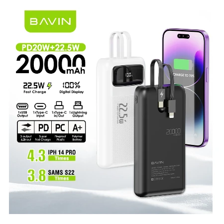 Bavin Power bank 20000mAh 22,5W  Type C & Ligtning  kabl - PC007S PRO