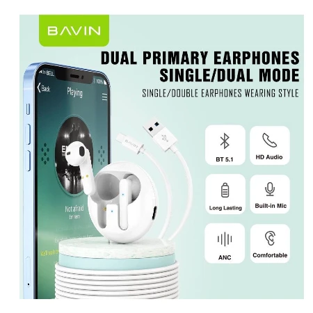 Bavin Earbuds Wireless slušalice + kabl type-C bela