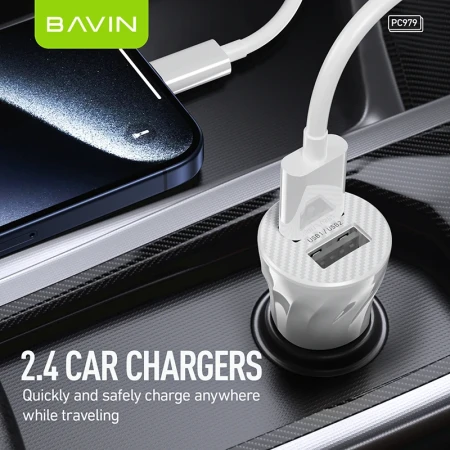 Bavin Auto punjač 2xUSB + kabl Micro crna