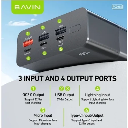 Bavin Power bank 30000mAh 22.5W QC3.0 crna