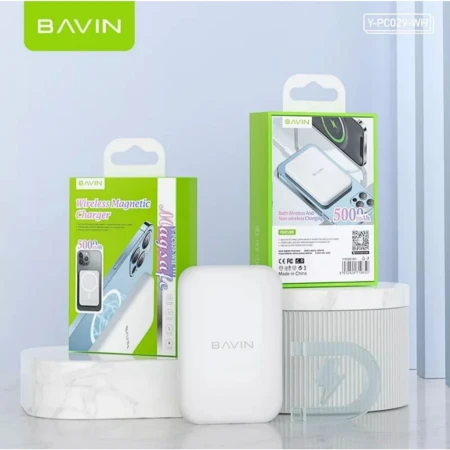 Bavin Magsafe Magnetic Power bank 5000mAh + kabl Lightning bela