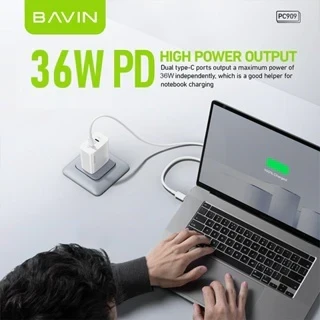 Bavin punjač 36W 2x Type-C bela