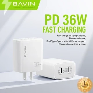 Bavin punjač 36W 2x Type-C bela