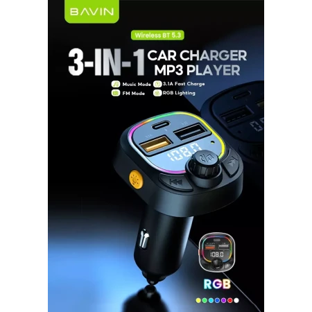 Bavin FM Transmiter/ Auto punjač RGB ambient