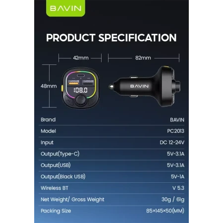 Bavin FM Transmiter/ Auto punjač RGB ambient