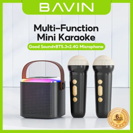 Bavin mini karaoke zvučnik sa  2 mikrofona crna